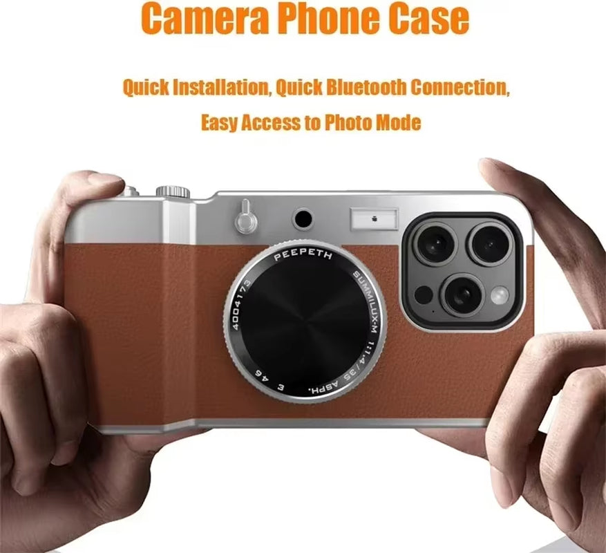 Retro Bluetooth Camera Phone Case for  15 14 13 12 Pro Max Magnetic Cosmetic Mirror for  15Promax Hard Phone Cover