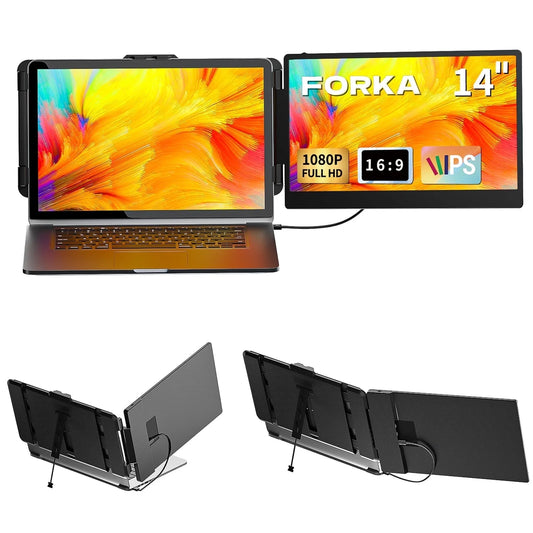 Portable Laptop Screen Extender - 14" Triple IPS FHD 1080P Monitor, Hdmi/Usb-A/Type-C, Compatible with Windows & Mac for Travel, Gaming, Work (Max Length: 15.74")