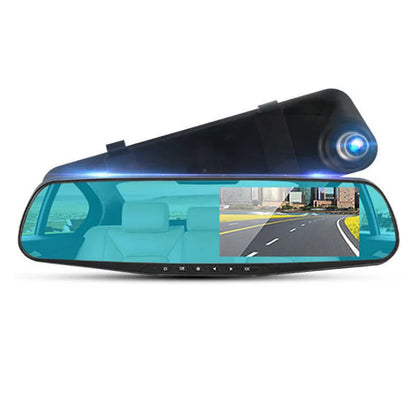 4.3-Inch Dual Lens Car DVR Rearview Mirror with 1080P IPS Front and Rear Cameras - Black Box Recorder