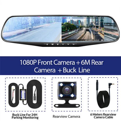 4.3-Inch Dual Lens Car DVR Rearview Mirror with 1080P IPS Front and Rear Cameras - Black Box Recorder