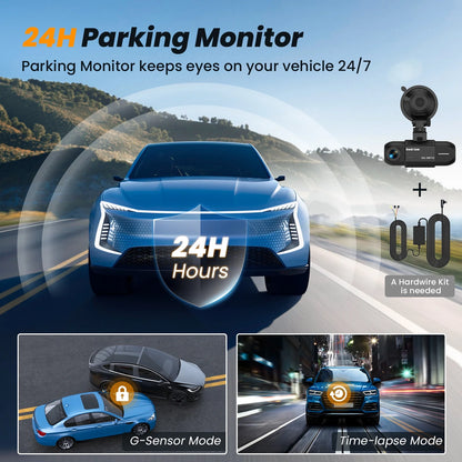 Front and Interior Dash Cam, 1080P FHD Vehicle Camera with Rear IR Night Vision, Accident Lock, 24-Hour Parking Mode, G-Sensor, Includes 32GB Memory Card