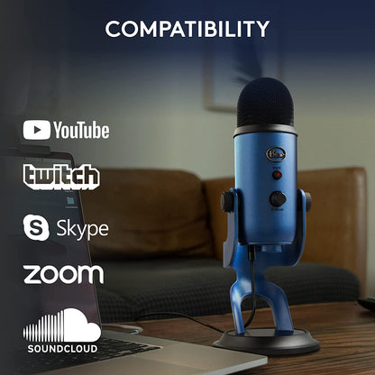 Logitech for Creators Yeti USB Microphone - Professional Quality for Gaming, Streaming, Podcasting, and Recording on PC and Mac, Featuring 4 Polar Patterns and Plug & Play Convenience - Midnight Edition