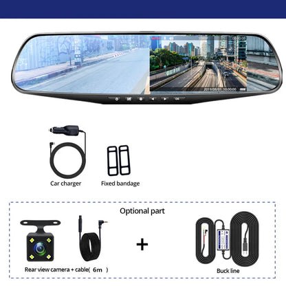 4.3-Inch Dual Lens Car DVR Rearview Mirror with 1080P IPS Front and Rear Cameras - Black Box Recorder