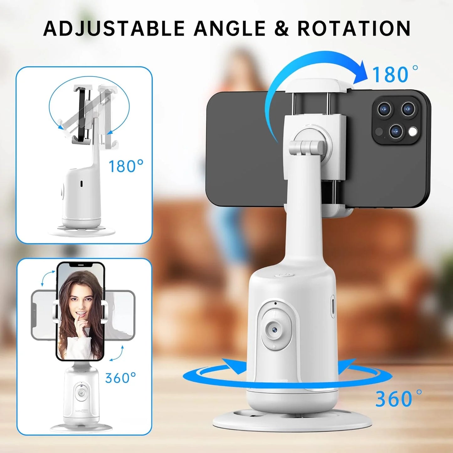 Auto Face Tracking Tripod, No App, 360° Rotation Face Body Phone Camera Mount Gesture Control, Rechargeable Battery for Vlog, Streaming, Video, Tiktok