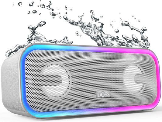 Soundbox Pro+ Bluetooth Speaker - 24W Powerful Sound, Enhanced Bass, IPX6 Waterproof, 15 Hours Playtime, Wireless Stereo Pairing, Colorful LED Lights, 66 FT Range - Grey