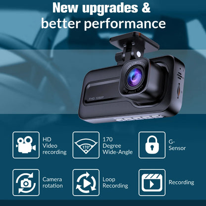 1080P Full HD 3-Way Dash Cam with Front, Rear, and Interior Cameras - Comprehensive Video Recording Solution